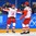 GANGNEUNG, SOUTH KOREA - FEBRUARY 17: Olympic Athletes from Russia's Olga Sosina #18 celebrates with Valeria Pavlova #15 after scoring an empty net goal on Team Switzerland during quarterfinal round action at the PyeongChang 2018 Olympic Winter Games. (Photo by Matt Zambonin/HHOF-IIHF Images)

